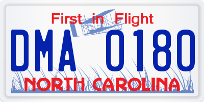 NC license plate DMA0180