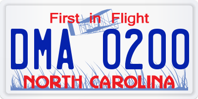 NC license plate DMA0200