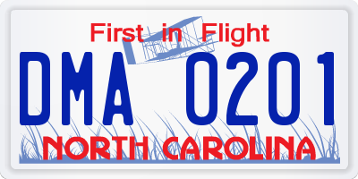 NC license plate DMA0201