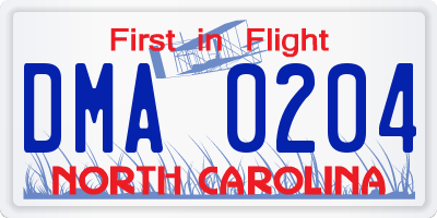 NC license plate DMA0204