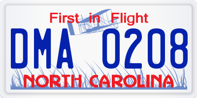 NC license plate DMA0208