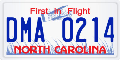 NC license plate DMA0214