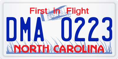 NC license plate DMA0223