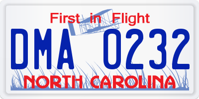 NC license plate DMA0232