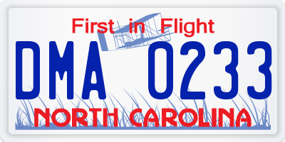 NC license plate DMA0233