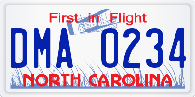 NC license plate DMA0234
