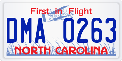 NC license plate DMA0263