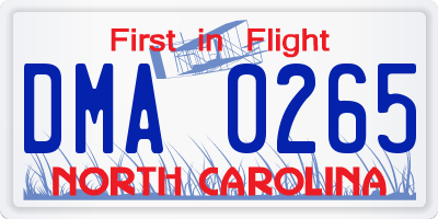 NC license plate DMA0265