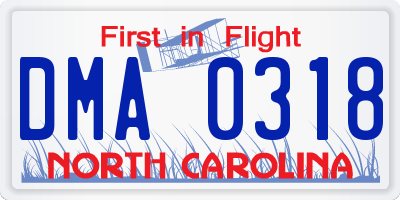 NC license plate DMA0318