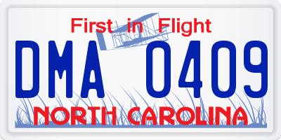 NC license plate DMA0409
