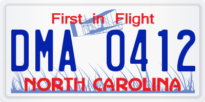NC license plate DMA0412