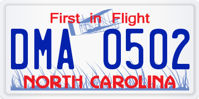 NC license plate DMA0502