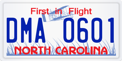 NC license plate DMA0601