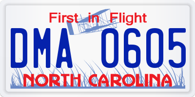 NC license plate DMA0605