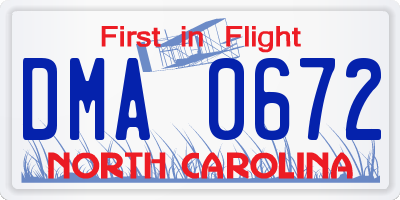 NC license plate DMA0672