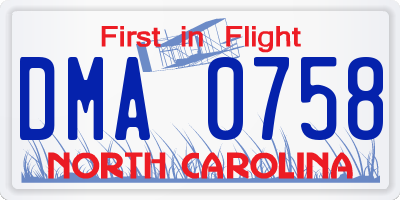 NC license plate DMA0758