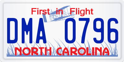 NC license plate DMA0796