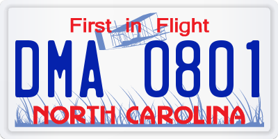NC license plate DMA0801