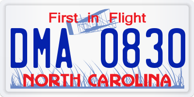 NC license plate DMA0830