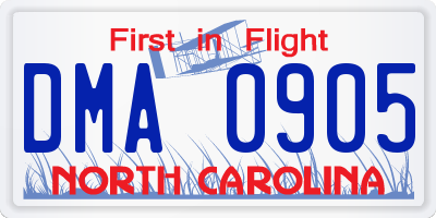 NC license plate DMA0905