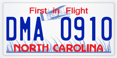 NC license plate DMA0910