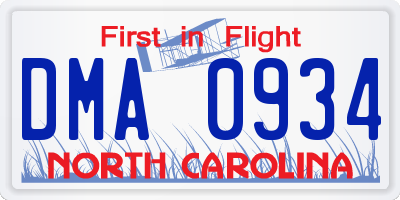 NC license plate DMA0934
