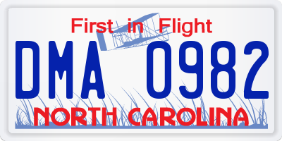 NC license plate DMA0982