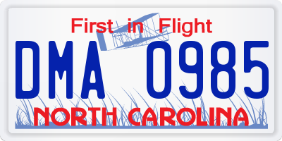 NC license plate DMA0985