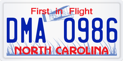 NC license plate DMA0986