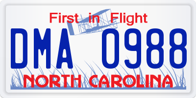 NC license plate DMA0988