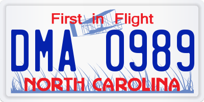 NC license plate DMA0989