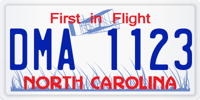 NC license plate DMA1123