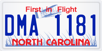 NC license plate DMA1181