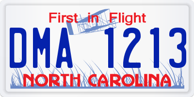 NC license plate DMA1213