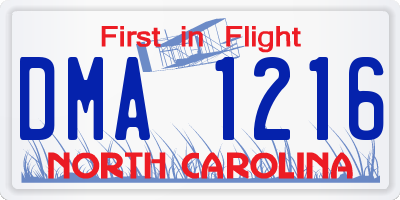 NC license plate DMA1216