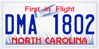 NC license plate DMA1802