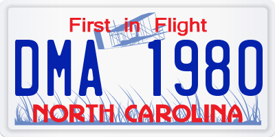 NC license plate DMA1980