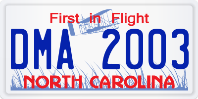 NC license plate DMA2003