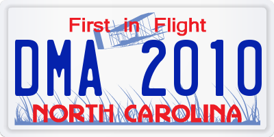 NC license plate DMA2010