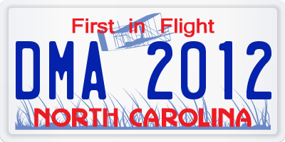 NC license plate DMA2012