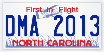 NC license plate DMA2013