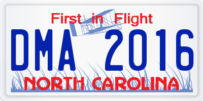 NC license plate DMA2016