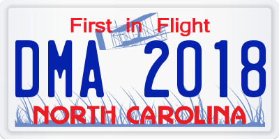 NC license plate DMA2018