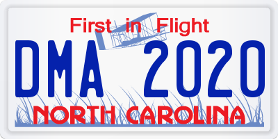 NC license plate DMA2020