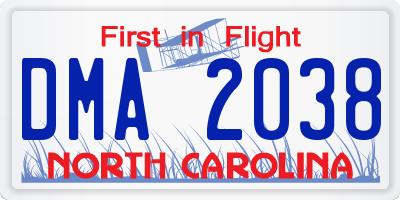 NC license plate DMA2038