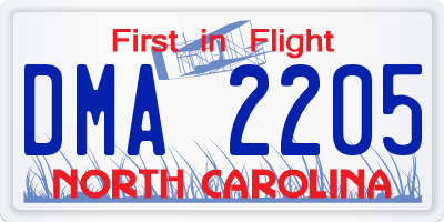 NC license plate DMA2205