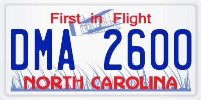 NC license plate DMA2600