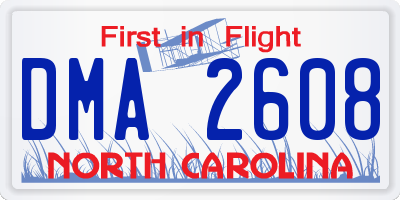 NC license plate DMA2608
