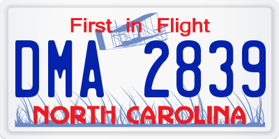 NC license plate DMA2839