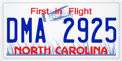 NC license plate DMA2925
